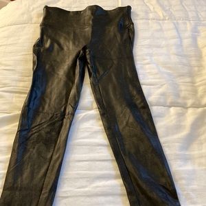 Small Petite Black Faux-Leather Spanx Leggings